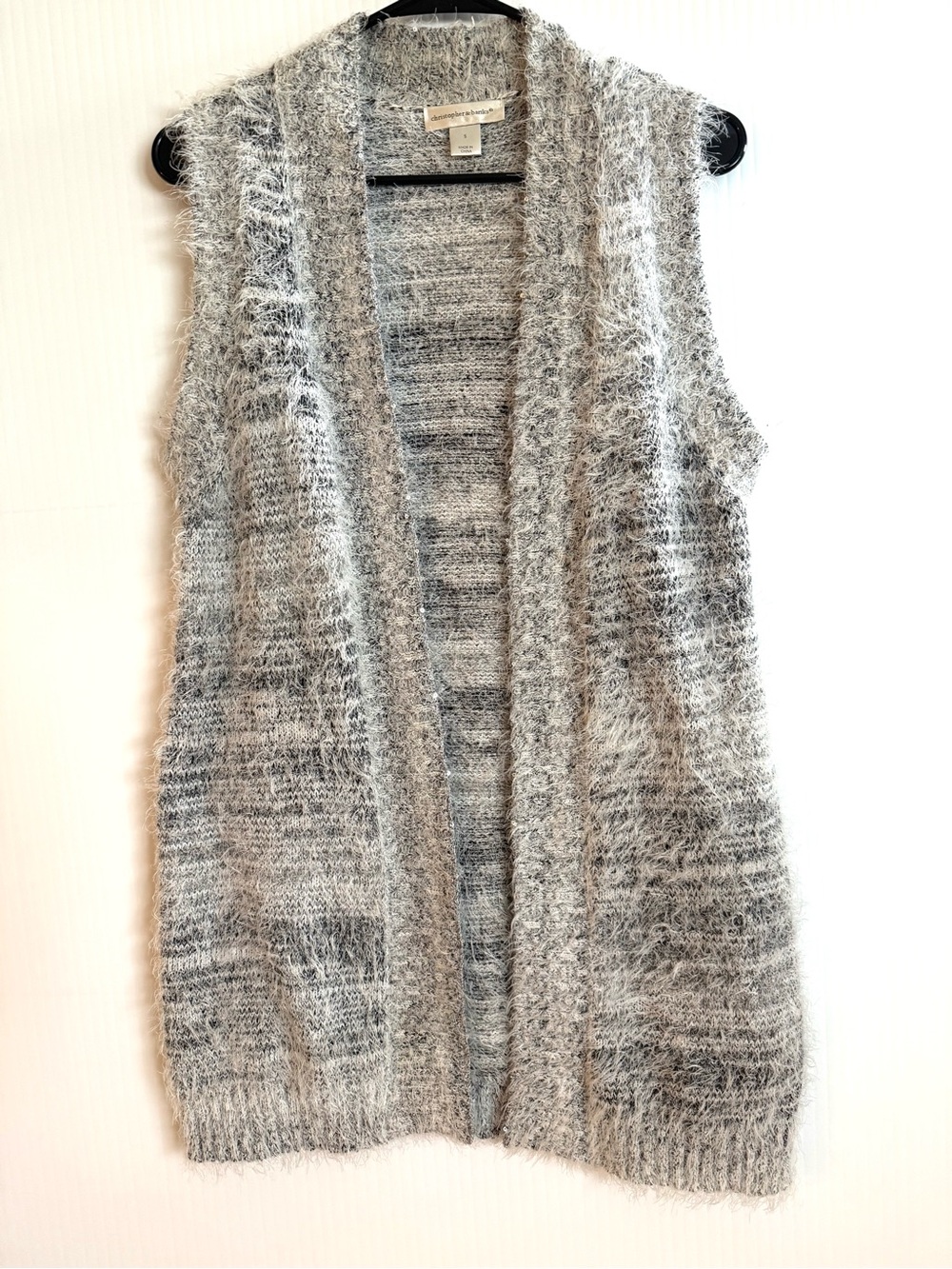 Christopher & Banks Fuzzy Open-Front Sleeveless Cardigan Vest - Gray
